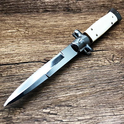 Ivory white blade ZZSQ AKC 440C зеркало лезвие акриловая ручка 1" Итальянский стилет мафия Тактический выживания складной нож Открытый Охота EDC инструмент - Цвет: Ivory white blade