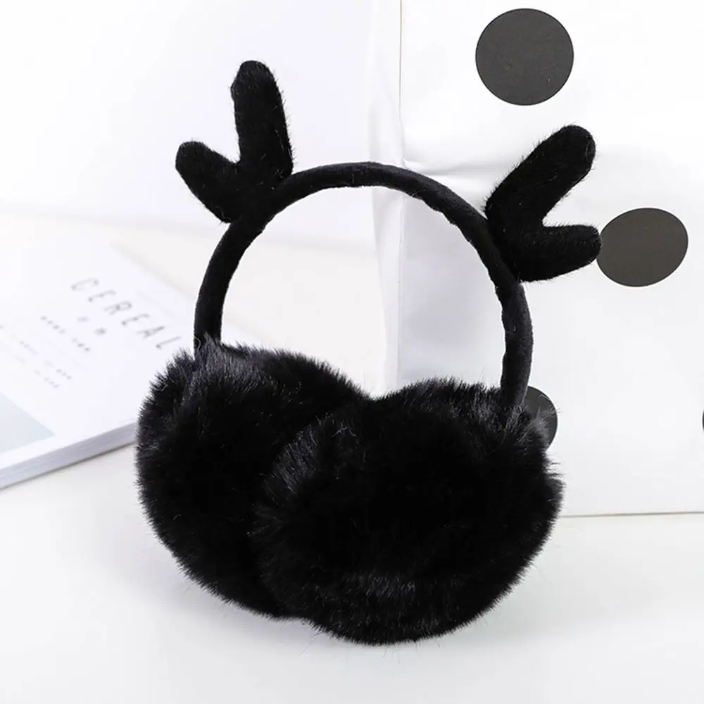 Черный Для женщин зимние Наушники earwarmers принт рождественского оленя и рога лося мочки уха теплые меховые оголовье наушников Аксессуары для одежды грелки уха - Цвет: Черный