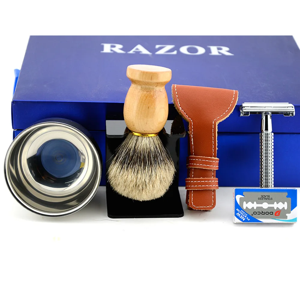 ZY Бритвенный Набор Человек Подарок Безопасная Бритва + Мешок Барсук Щетка Для
