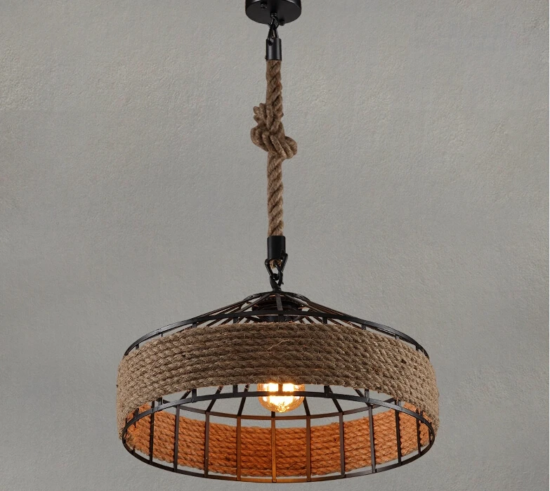 Скандинавский винтажный промышленный подвесной светильник из пеньковой веревки