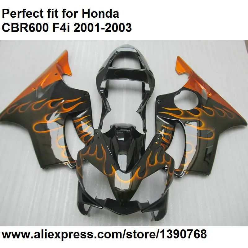 Фрезерный комплект для Honda CBR 600 F4i 2001 2002 2003 обтекатели с красным пламенем черные