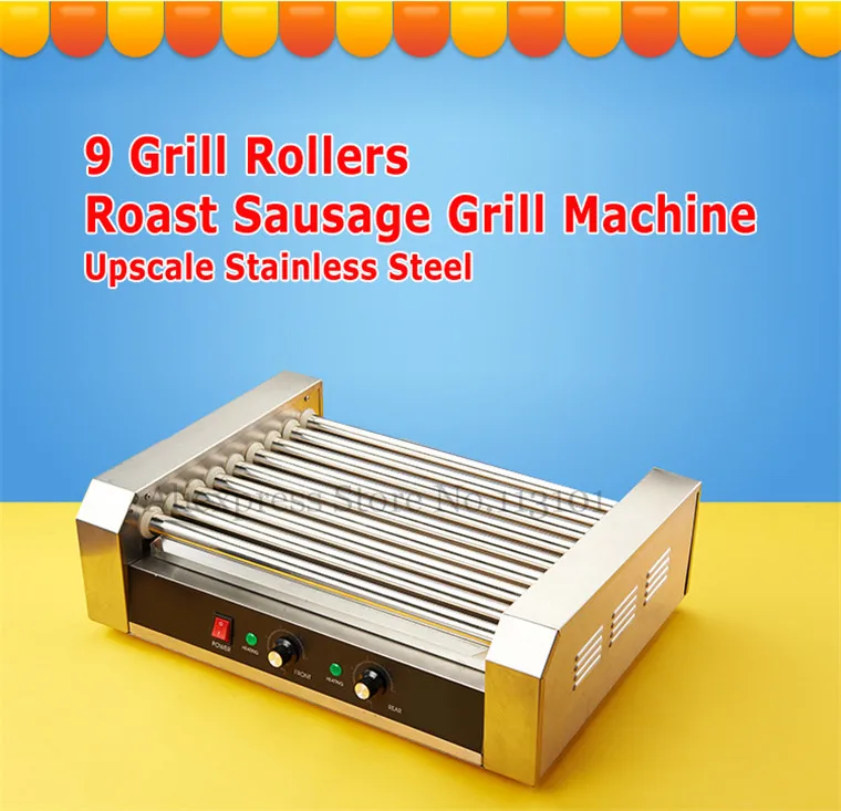 Hot Dog Roller Grilling Machine Stainless Steel Commercial Quality Hotdog Maker with 9 Grill Rollers kw xcj9 hot sales 9 roller grill machine with warming case 110v 220v hot dog machine stainless steel food warmer for commercial