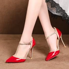 6 цветов, размеры 31-47, новые модные женские туфли-лодочки с Т-образным ремешком пикантные летние свадебные туфли на высоком каблуке-шпильке 10 см с острым носком женская обувь 38