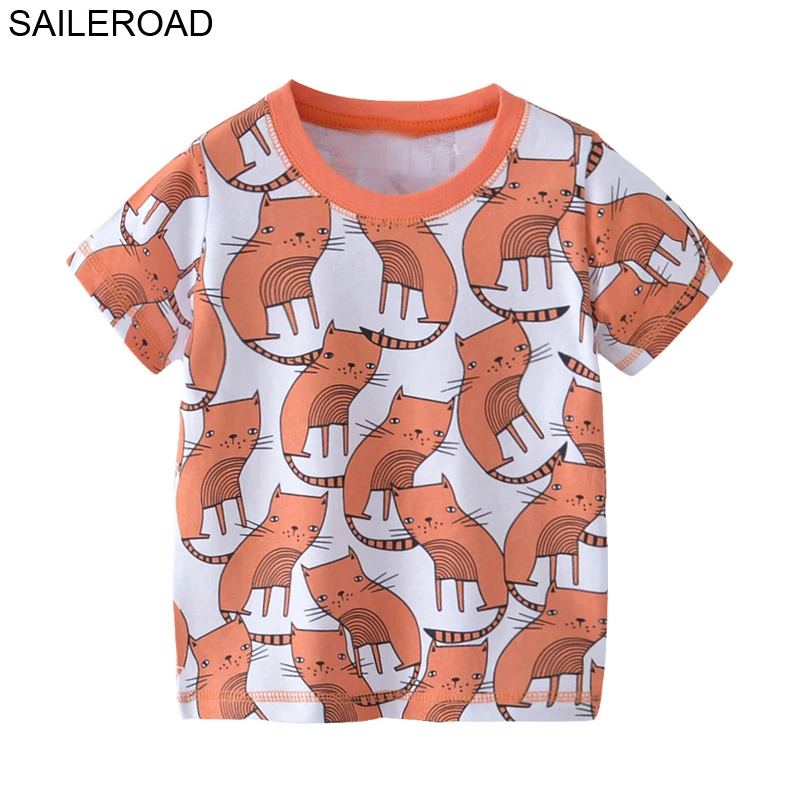 

SAILEROAD 2-7лет маленьких девочек с коротким рукавом футболки для летних детей дети одежда для девочек мультфильм кошка с принтом одежды
