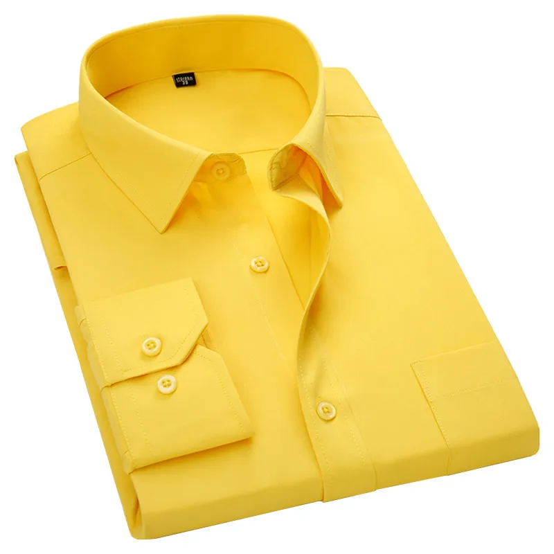 2023 New Men Business Casual Long Sleeved Shirt For Male Solid Color Dress Shirts Slim Fit Chemise Homme Camisa Social Red 8XL