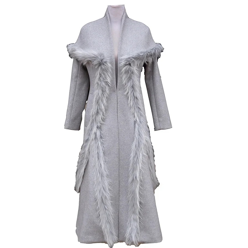 2019NEW женское модное элегантное пальто высококачественное серое шерстяное прямое