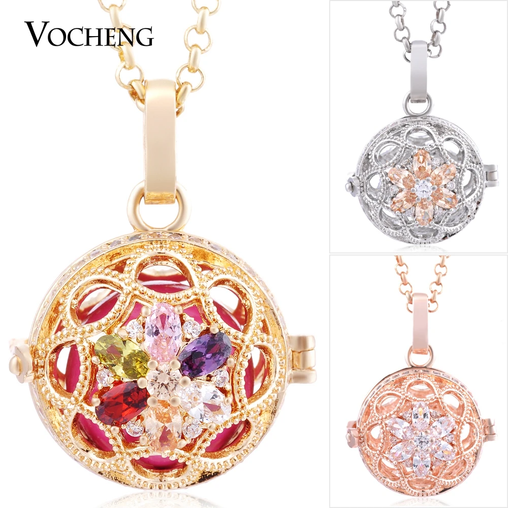 Vocheng 3 цвета Детский колокольчик Цветок Bling колье с кулоном в виде клетки покрытие