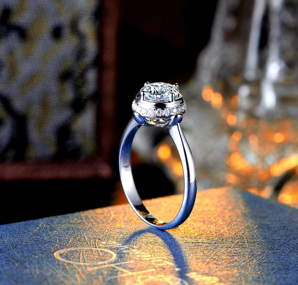 Halo 9 мм круглое 3 Ct цветное D F Moissanite кольцо Твердое 14K белое золото обручальное