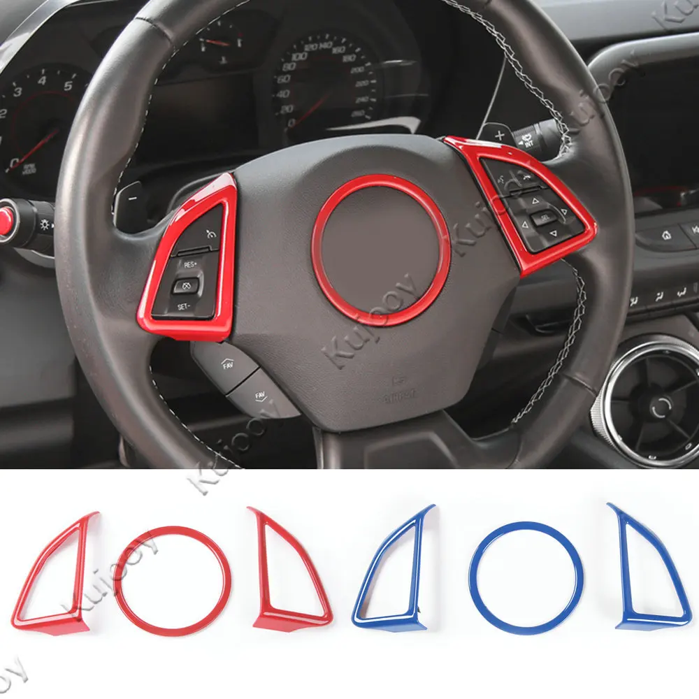 

3pcs Red / Blue Steering Wheel Button Frame Ring Trim For Chevrolet Camaro 2017+ Interior Car Styling Accessories