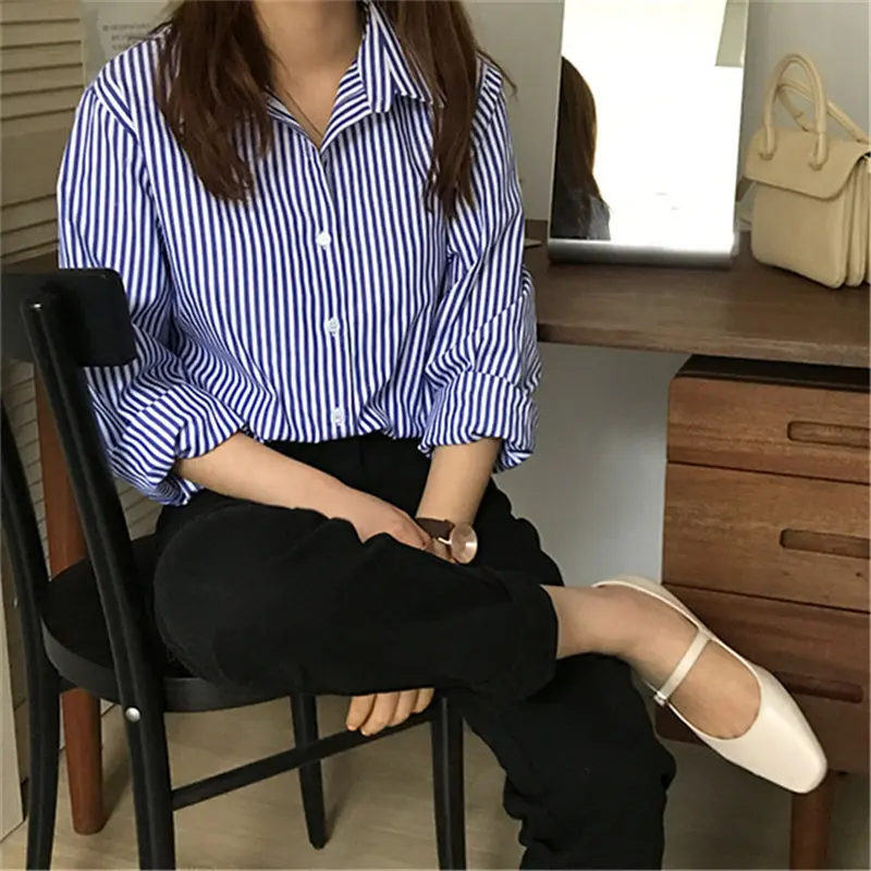 

HziriP 2019 Striped Full Sleeves All-Match Casual Fashion Stylish Summer Elegant Loose Fashion Office Ladies Tops Women Shirts