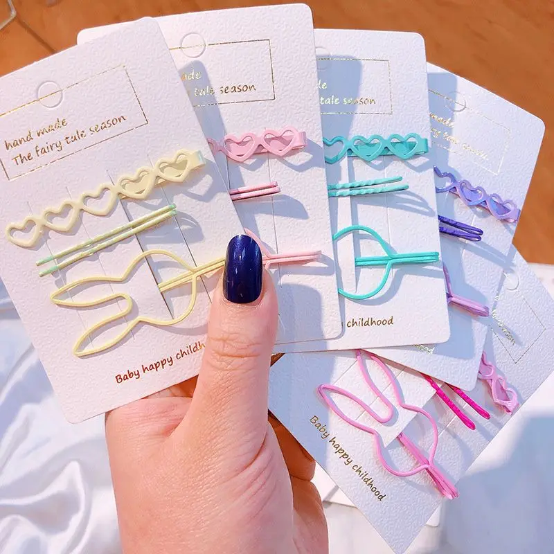 4 шт./компл. заколка для волос ярких цветов девочек заколки в форме сердца кролика