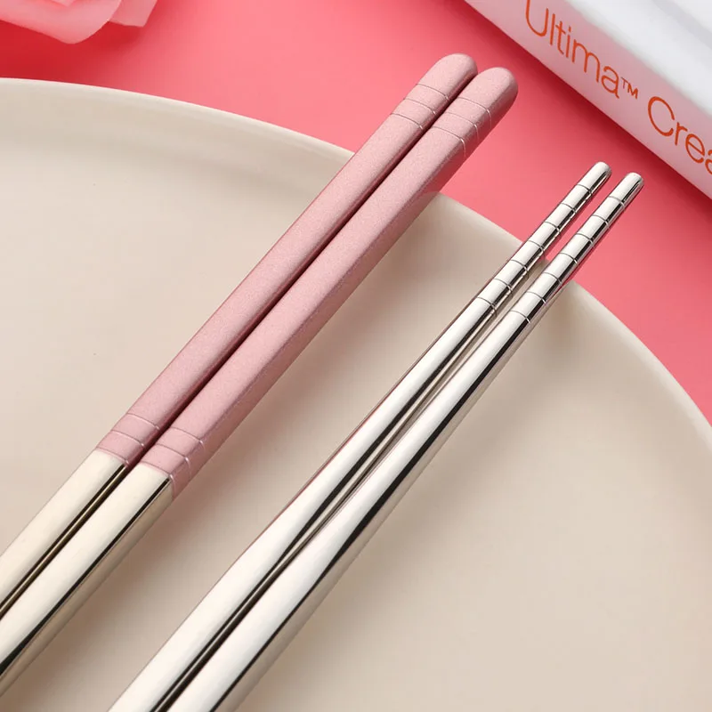 Rosegold-1 pair 1 пара китайских палочек для еды с красочным покрытием, полые палочки из нержавеющей стали, многоразовые палочки для еды, рисовые суши, набор посуды - Цвет: Rosegold-1 pair