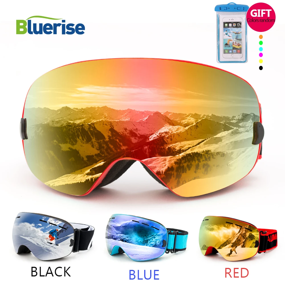 Мужские и женские лыжные очки BLUERISE незапотевающие UV400 с двойной линзой для