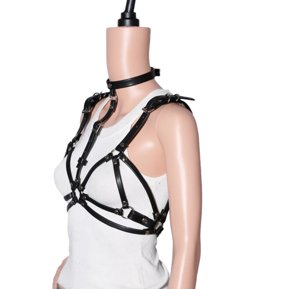 Харадзюку кожаный ремень сексуальный грудь скульптуры тела пояс панк готический