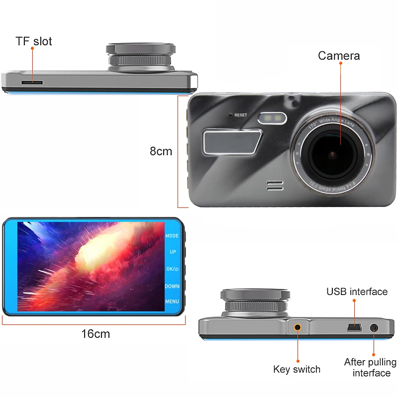 Видеорегистратор Bluavido 4 дюйма FHD 1080P ADAS WDR с функцией ночного видения двойной