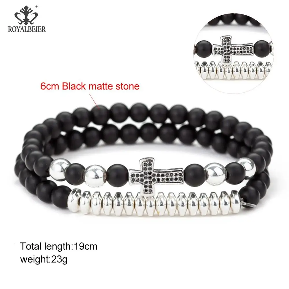 Набор из черного циркониевого крестового браслета 6 мм черный матовый женский и