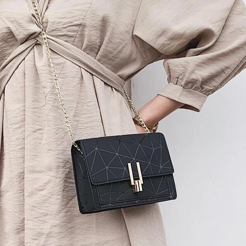 

2019 Hot sell pu leather shoulder bag geometric square for women bag