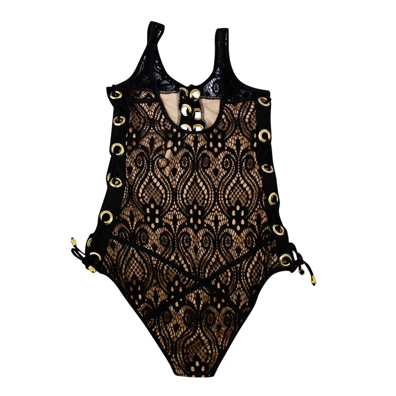 Летний женский однотонный кружевной бандаж Цельный купальник сексуальный боди с