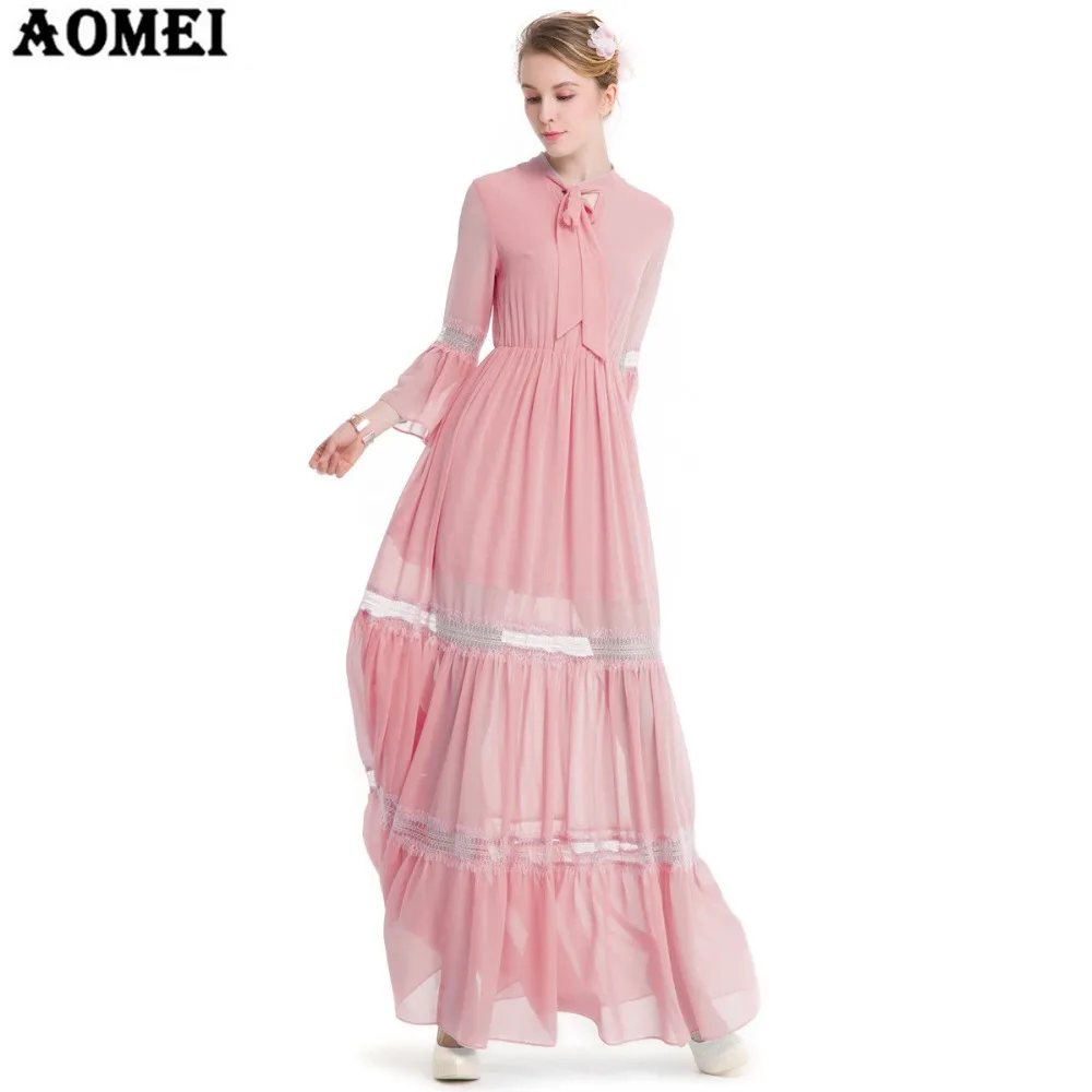 2019 весеннее шифоновое элегантный дизайн Макси платье Голубой цвет розовый для
