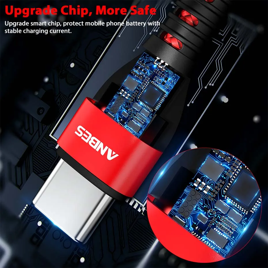 ANBES Micro usb type C быстрый заряд кабеля USB кабель для передачи данных нейлон