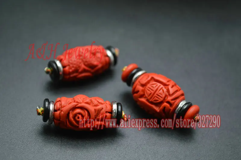 5 шт. DIY Guru бусины Красный Cinnabar резные тысячи ручные подвески цветок бочонок форма