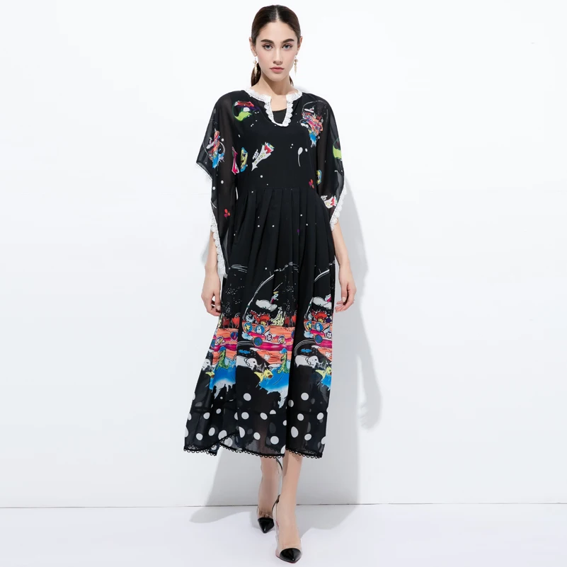 Женское модельное платье макси черное дизайнерское свободное винтажное длинное