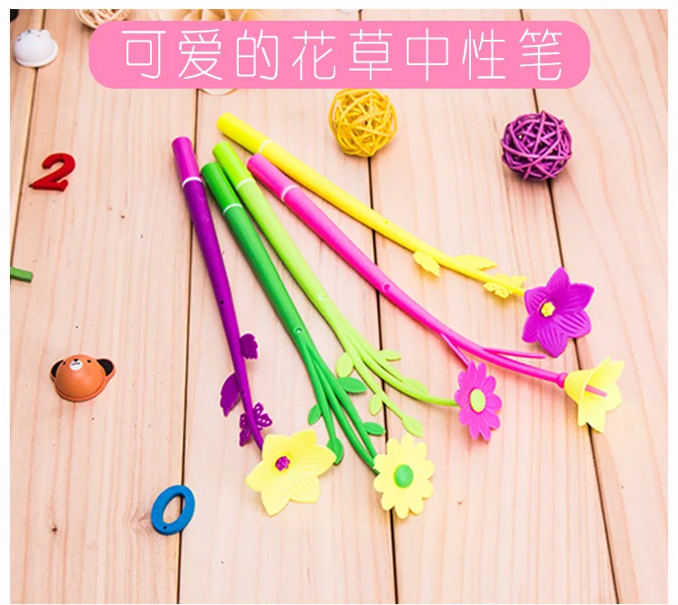 24 Pcs The Korean Creative Office Stationery Cute Flower Pen Plant Soft Glue Silicone Neutral Stationary | Канцтовары для офиса и