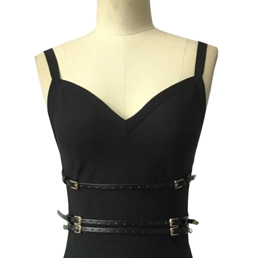 Женское облегающее платье KAOUYOU черное с поясом на бретельках открытой спиной