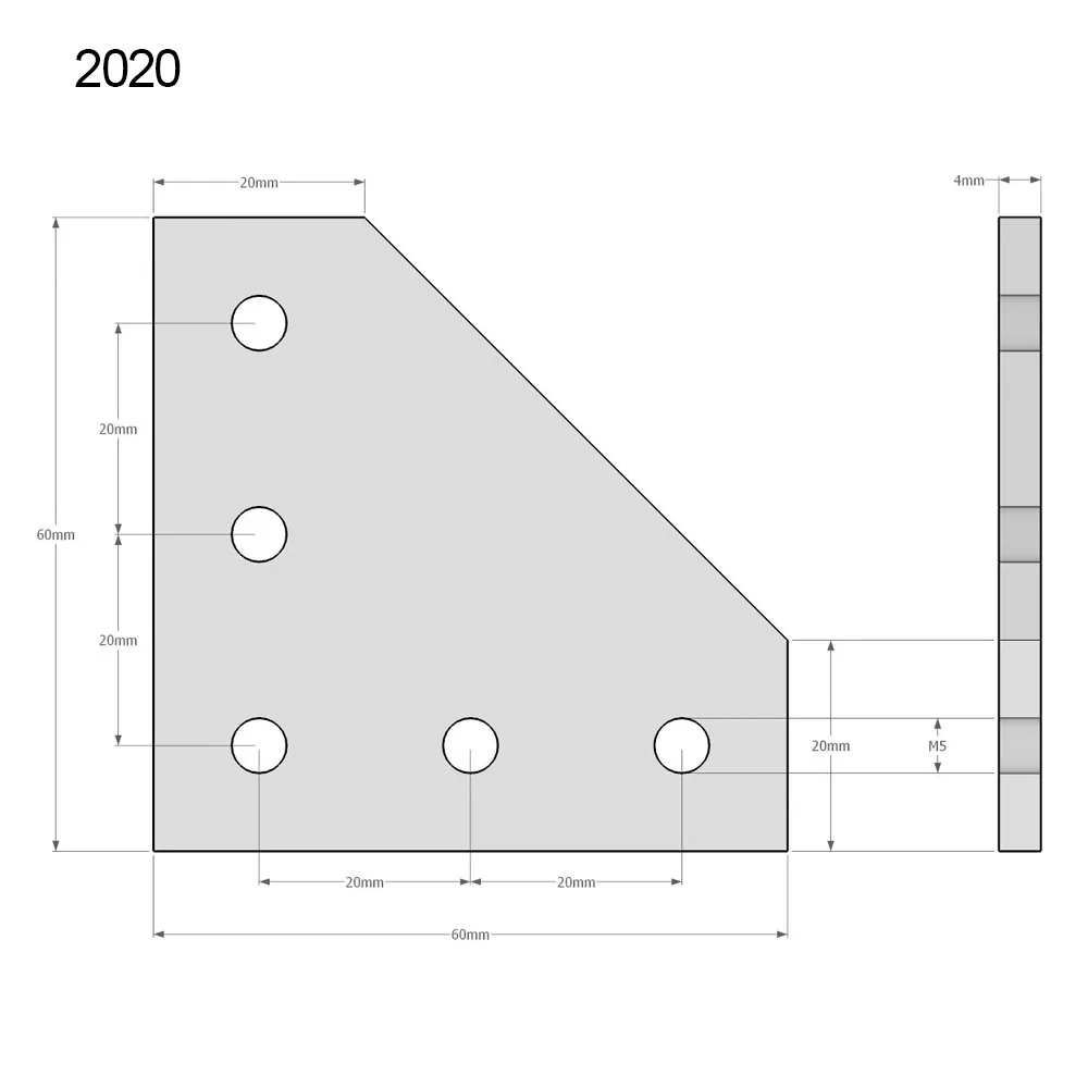3D принтер 2 шт./лот 90 градусов 60x60x4 мм тип L с 5 серебряными соединительными