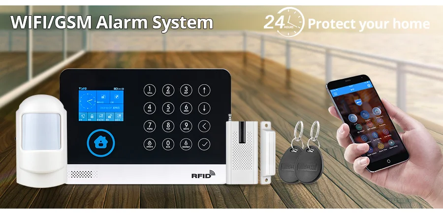 WG11 Wi-Fi GSM сигнализация беспроводная домашняя охранная сигнализация приложение управление RFID карта детектор движения PIR дверной датчик дистанционного управления