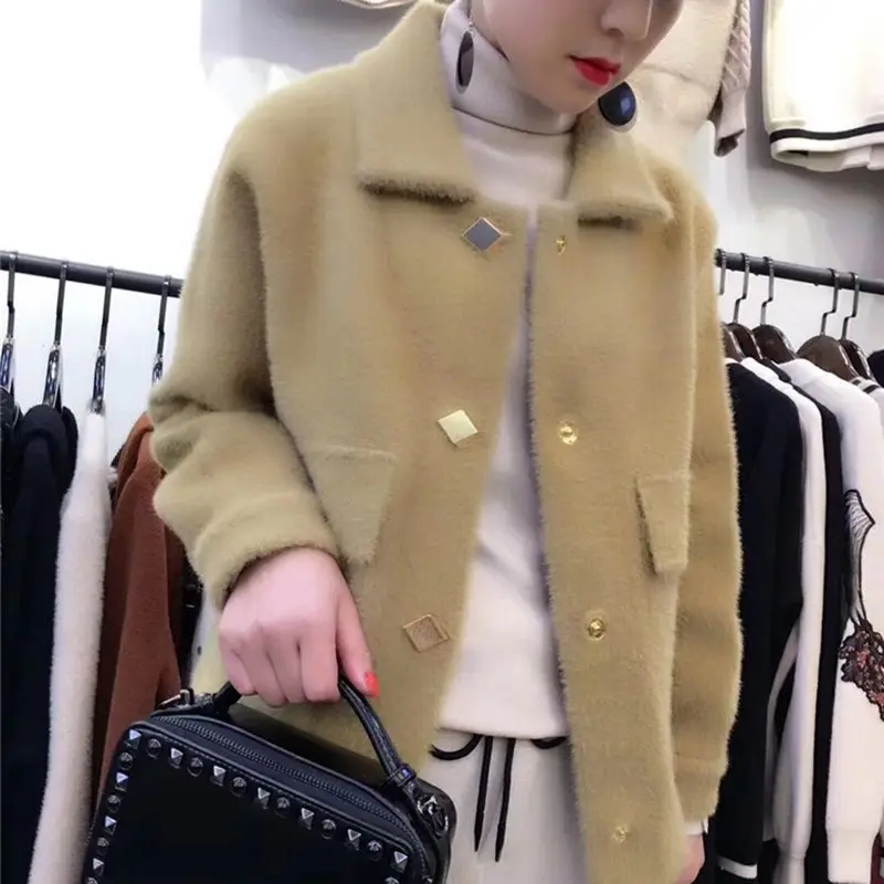 huang lv Новые женские осенне-зимние пальто из искусственного меха модные куртки из искусственного меха норки однобортные утепленные повседневные куртки из искусственного меха FP1680 - Цвет: huang lv
