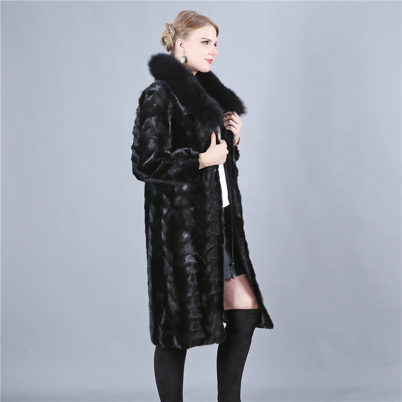 High-end импорта роскошная норковая шуба натуральный мех пальто Высокое качество лиса меховой воротник Chaming пальто Для женщин меха