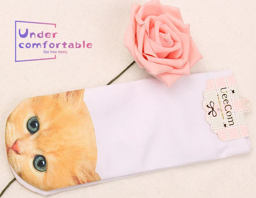Летние модные женские короткие носки Kawaii с объемным принтом киска и кошка милые