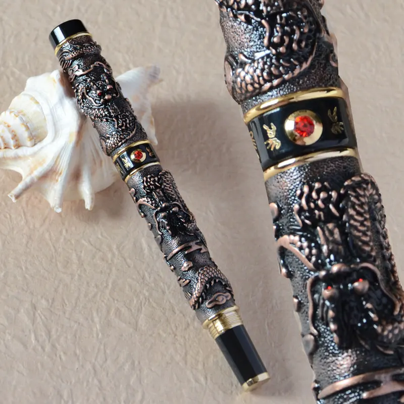 Медная Шариковая ручка JINHAO с двумя драконами и жемчугом красная Хрустальная|crystal
