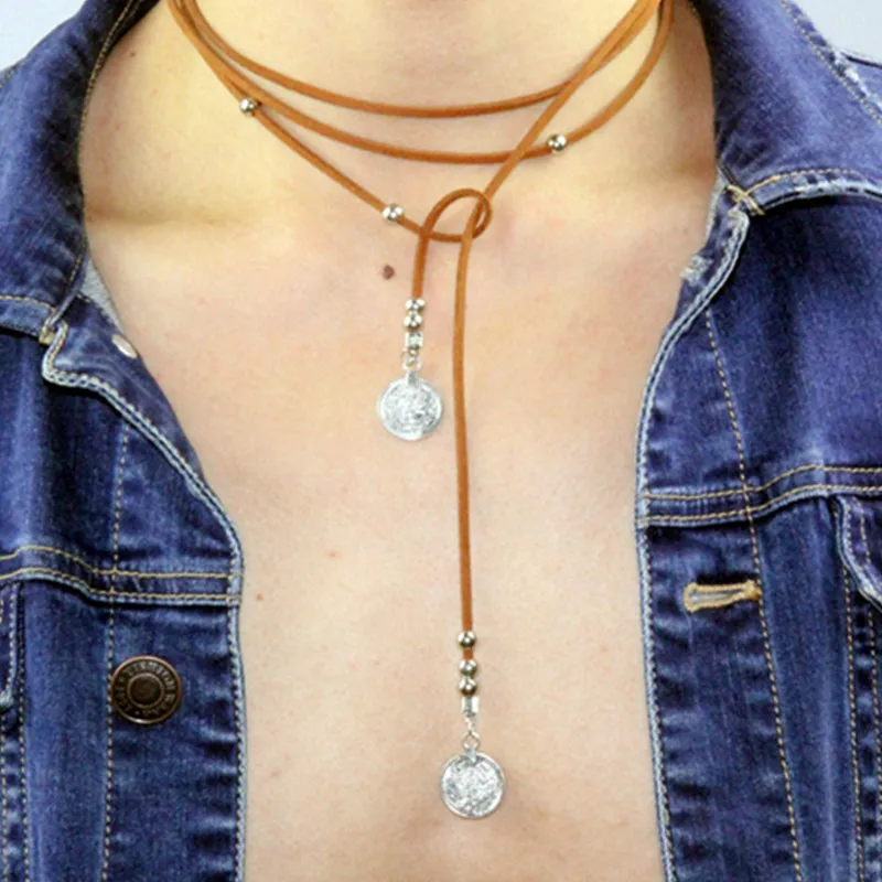 Богемный готический коричневый кожаный металлический монета из бисера Кулон