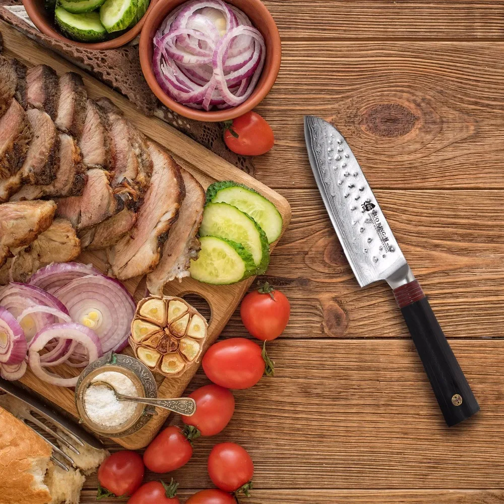 TUO Cutlery Santoku Knife Нож Сантоку VG 10 японская дамаская сталь Ring Series 5.5 &quot G10 Рукоятка|knife