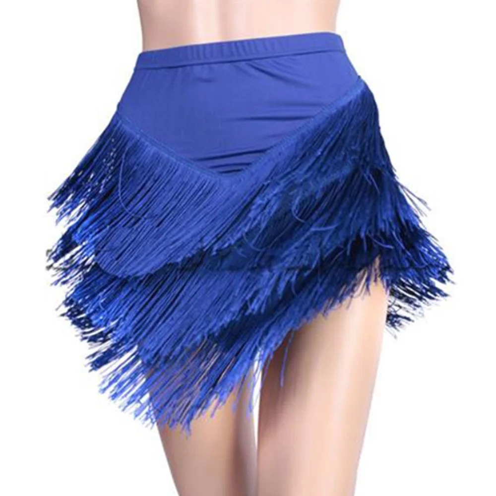 Blue Skirt Юбка с кисточками для латинских танцев, бахрома для костюмов, Летняя Повседневная мини-юбка с высокой талией для ночного клуба, женские асимметричные юбки больших размеров - Цвет: Blue Skirt