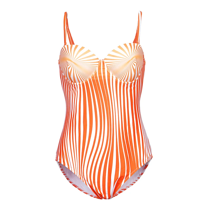 women Swimwear brazilian vintage swim wear 2019 one piece high cut Swimsuit yellow stripe push up bathing suit monokini | Спорт и