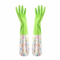 natural latex gloves reusable waterproof dishwashing gloves long thin gloves with wool for kitchen dish washing laundry cleaning