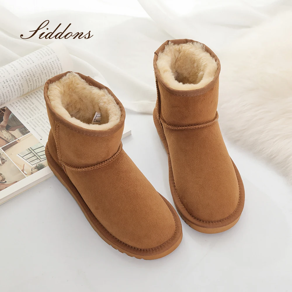 SID0008 Australian FUR WOOL snow boots women's low tube short winter warm cotton anti slip beef tendon bottom | Обувь