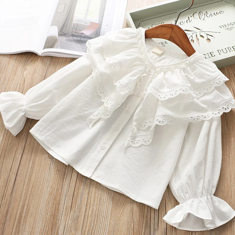 Рубашки для девочек 2019 Весна Новые детские одежда сладкий двойной с воротником в