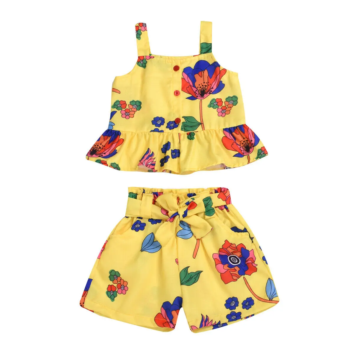 2-6Years Kids Toddler Girls Summer Outfits Ruffle Halter Crop Top+Bowknot Shorts 2 Piece Clothing Sets | Детская одежда и обувь