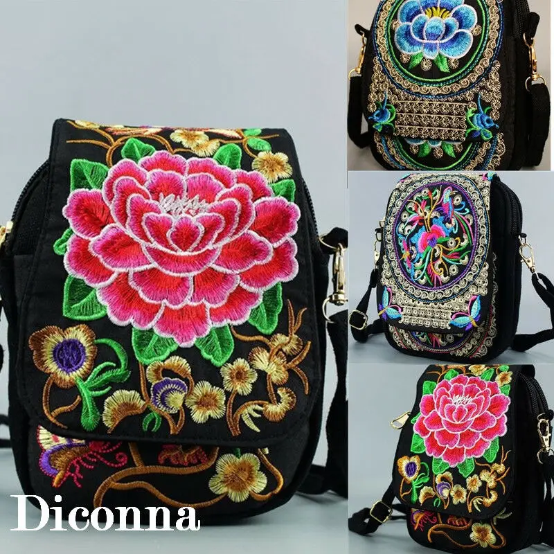 Женская винтажная сумка через плечо цветочный кошелек на молнии с вышитым