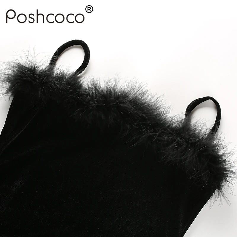 Poshcoco Sexy бретелек велюр Для женщин мини-платье 2018 новое нижнее без рукавов Высокая
