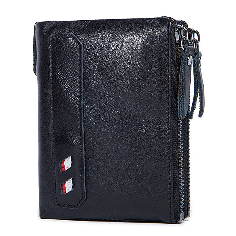 

Quality Retro Classical Mens Wallets Genuine Leather New Double Zipper Business Casual ID Crad Holder Coins Change Pocket Wallet