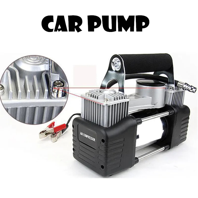 

Новый Воздушный насос 12 В 150 фунтов на квадратный дюйм, автомобильный насос, насос с двойным цилиндром для накачки шин
