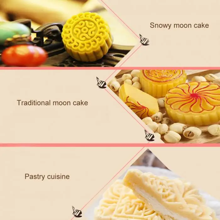 3 / 5pc square round moon cake mold hand molding machine mold, with flower print DIY mold pastry moon cake-TP
