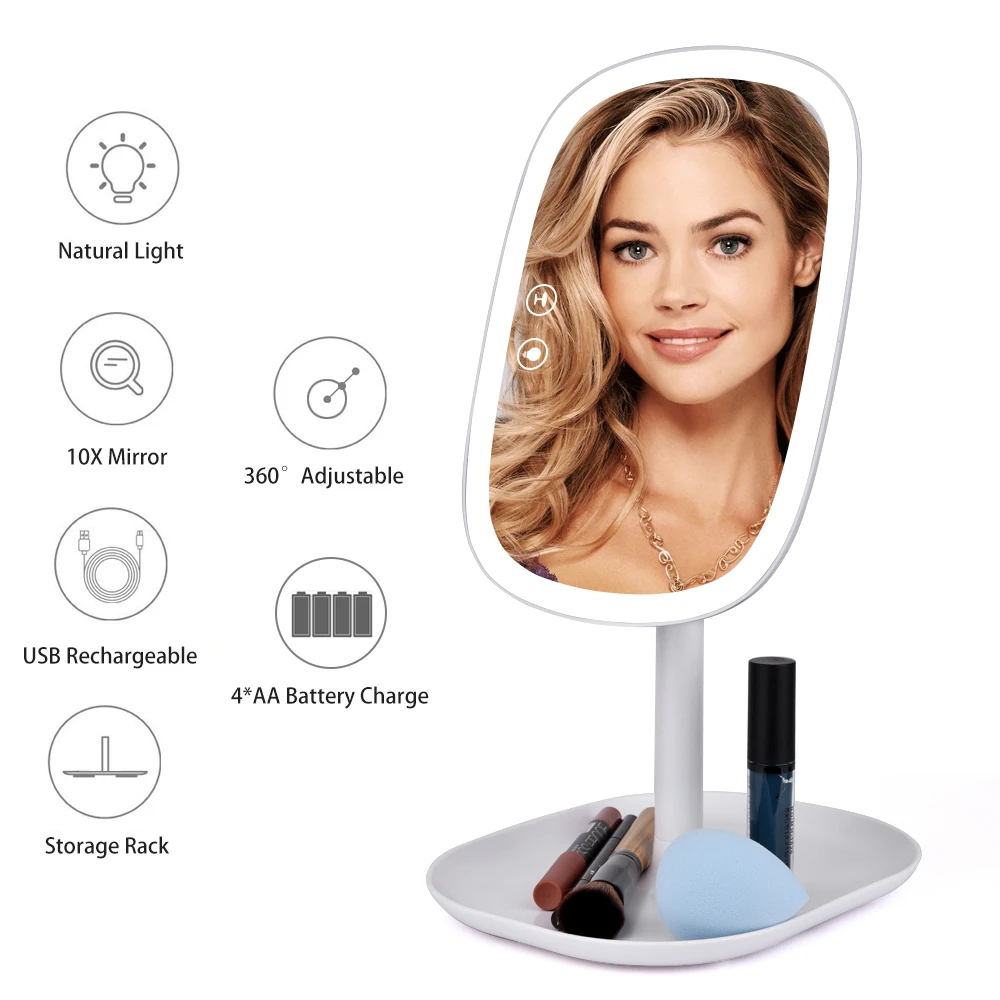 

Multifunctional Smart LED Makeup Mirror Light With 10X Magnifying Glass Portable Compact Desklamp Touch Screen Cosmetic Mirror