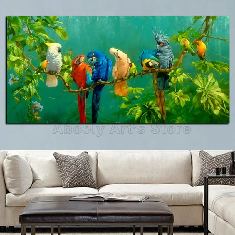 Художественный попугая на ветках дерево Пейзаж маслом холсте печати плакатов