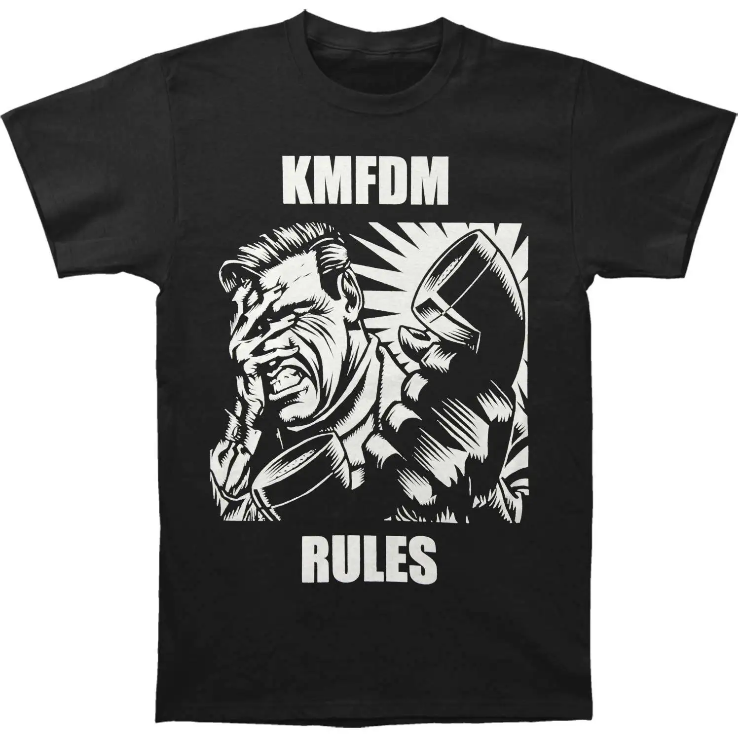 Мужская футболка KMFDM черная хлопковая свободная с коротким рукавом круглым